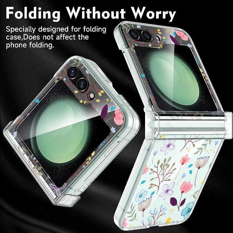 Для Samsung Galaxy Z Flip 6 5 4 3 5G чехол для телефона цветочный узор складной прозрачный жесткий чехол для Samsung Galaxy Z Flip5 Flip6