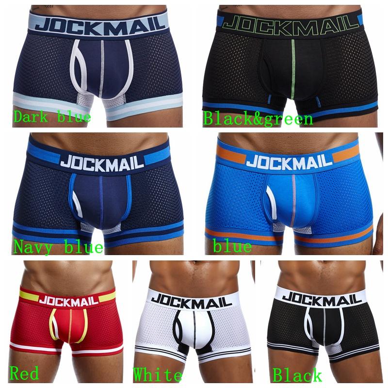 Трусы-боксеры JOCKMAIL, брендовое мужское нижнее белье, дышащие нейлоновые сетчатые трусы из мягкого хлопка с низкой талией, спортивные мужские плавки