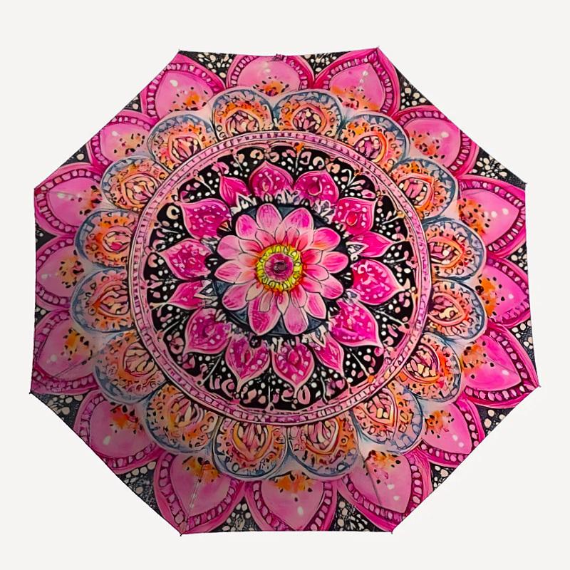 1pc Mandala Artwork Automatic Open/Close Umbrella, Compact Travel Umbrella, 8-Rib Sturdy Frame - Ideal Gift for Friends yy251118022