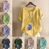 Women's Fashion Round Neck Short Sleeve T-shirt Casual Cotton Linen Graphic Shirt Leisure Loose Conch Prined Summer Blouse Tops