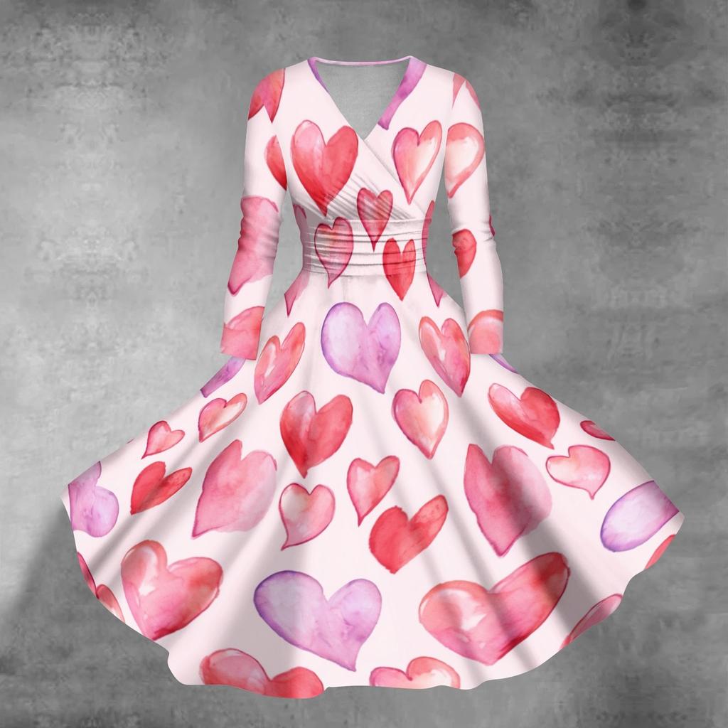 Женское повседневное и модное сексуальное платье с v-образным вырезом и длинными рукавами с принтом