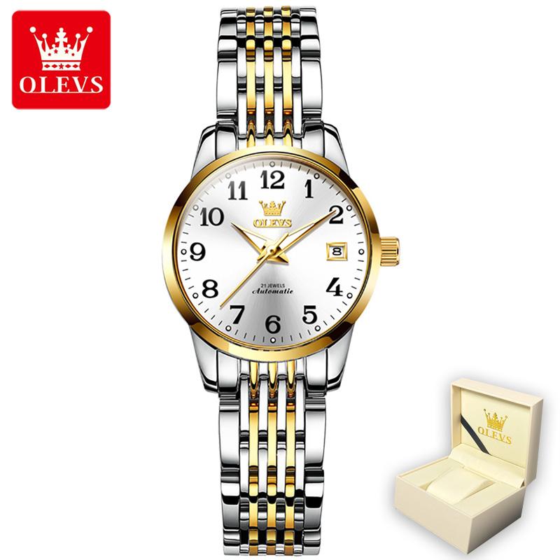 OLEVS 6666 с подарочной коробкой, механические настольные водонепроницаемые женские часы с одним календарем, женские часы