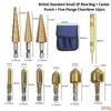 3PC Step Drill Bit Set - Metric & Imperial Sizes, Hex Shank Cone Cutter for Thin Metal & Plastic, 3 Sizes Titanium Coated
