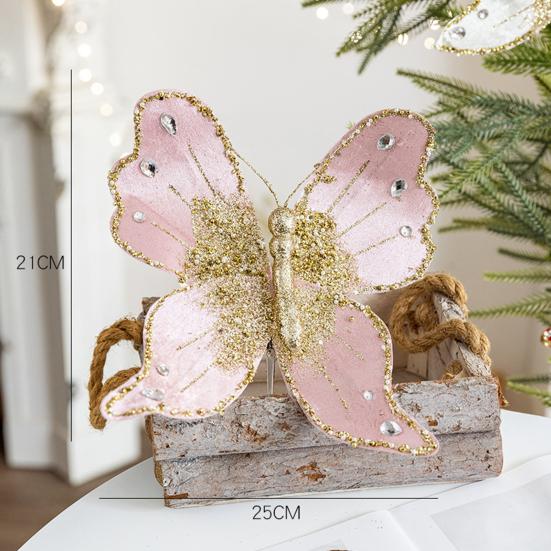 Fabric Glitter Butterfly Ornament Artificial Butterfly Christmas Tree Hanging Decoration for Ceiling Wall Tree Wreath Decor