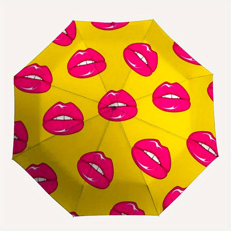 1pc Lips Pattern Automatic Folding Umbrella, Portable & Foldable Design with 8 Ribs, Casual Outdoor Accessory yy250729052