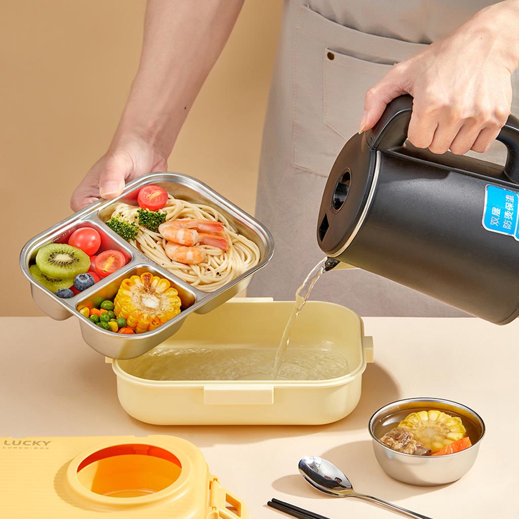 900 мл Микроволновая печь 304 Нержавеющая сталь Бенто Ланч-бокс с миской и столовыми приборами Студенческий портативный 3 отделения Герметичные контейнеры для еды