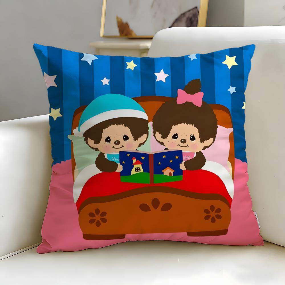 classic toy brand Monchhichi Cushion Cover Soft EasyWash Pillow Case Versatile for Couch Bed Travel and Office