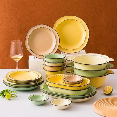 Керамический набор для риса и тарелок Magnolia Creek - Японская посуда подглазурной росписи, Стильный стиль Ins.