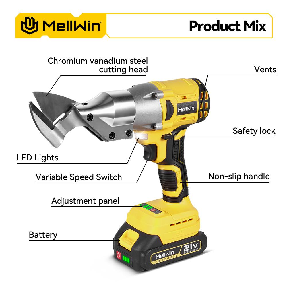 MELLWIN 1800 Вт Бесщеточные Электрические Ножницы Аккумуляторные Электрические Ножницы по Листовому Металлу Домашние Многофункциональные Ножницы Инструменты Для Аккумулятора Makita 18 В Штифтовое Крепление