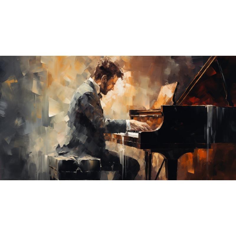 Pianist Playing Piano Saxophone Violin  Jazz Band Canvas Print  Vintage Oil Painting Style Wall Art Gift, Music School Decor