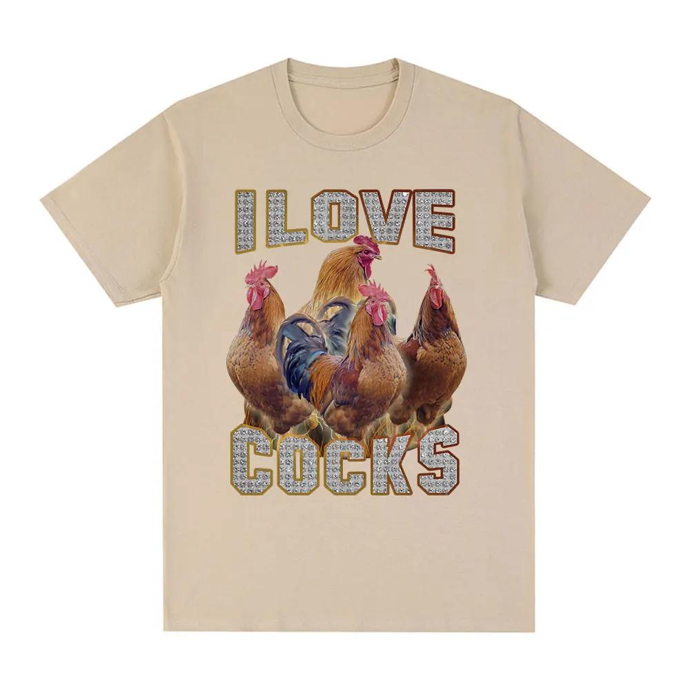 I Love Cocks Funny Roosters Meme T-shirt Chicken Enthusiast Short Sleeve T-shirt Women's Extra Large T-shirt Street Clothing