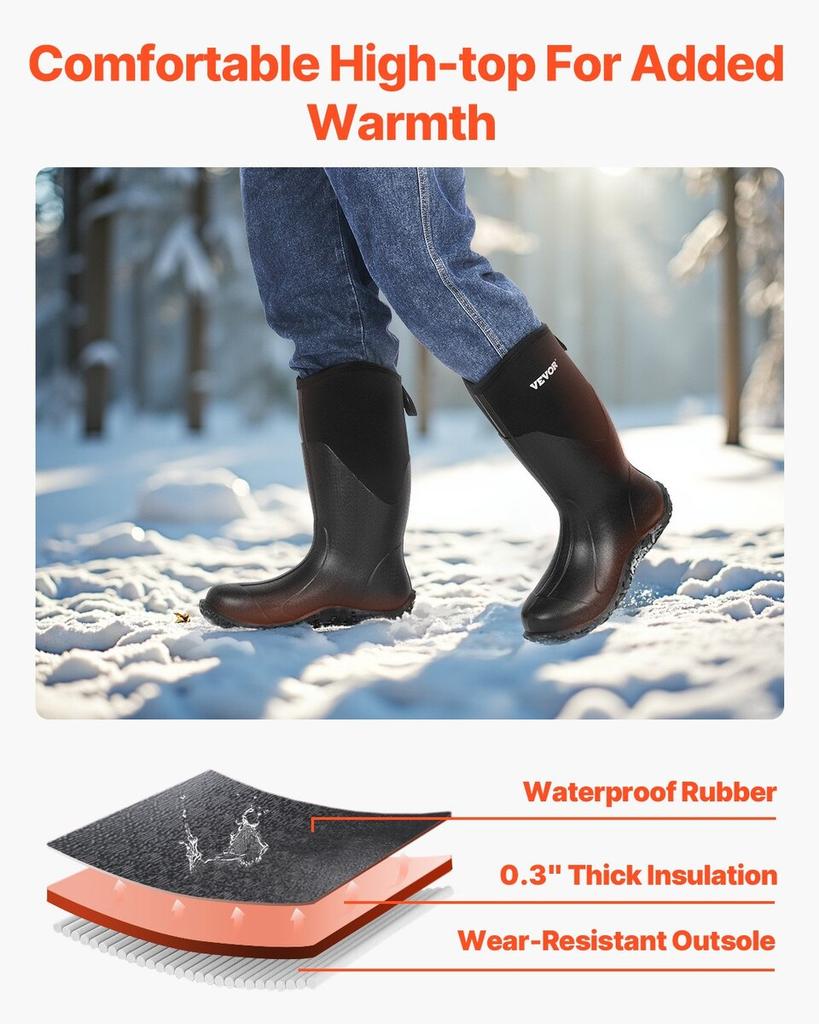 Protective Footwear for Men Neoprene Rubber Work Rain Boots Size 12 US