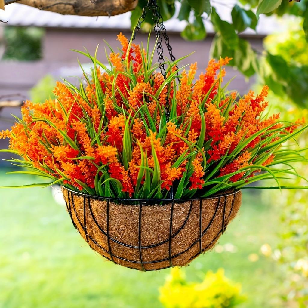 12 пучков искусственной лаванды и обезьяньей травы - Устойчивые к УФ-излучению пластиковые зеленые кустарники для наружного домашнего садового декора