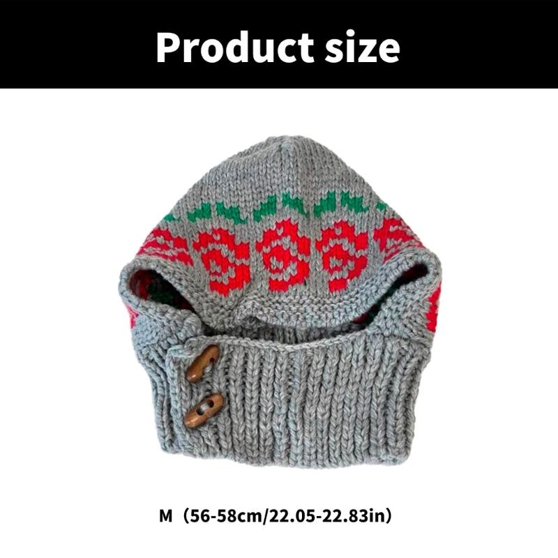 Handcrochet Flower Beanies Hat for Women Winter Soft Warm Balaclava Hat Shopping Scarf Caps Outdoor Windproof Neckwrap Hat
