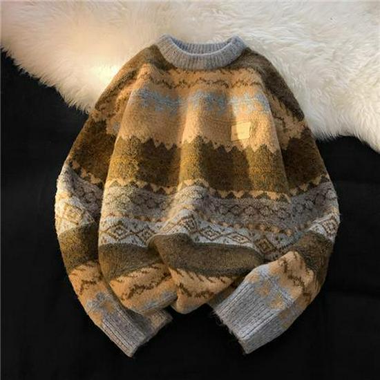 Мужской ретро повседневный толстый свитер с круглым вырезом, осенне-зимний стиль