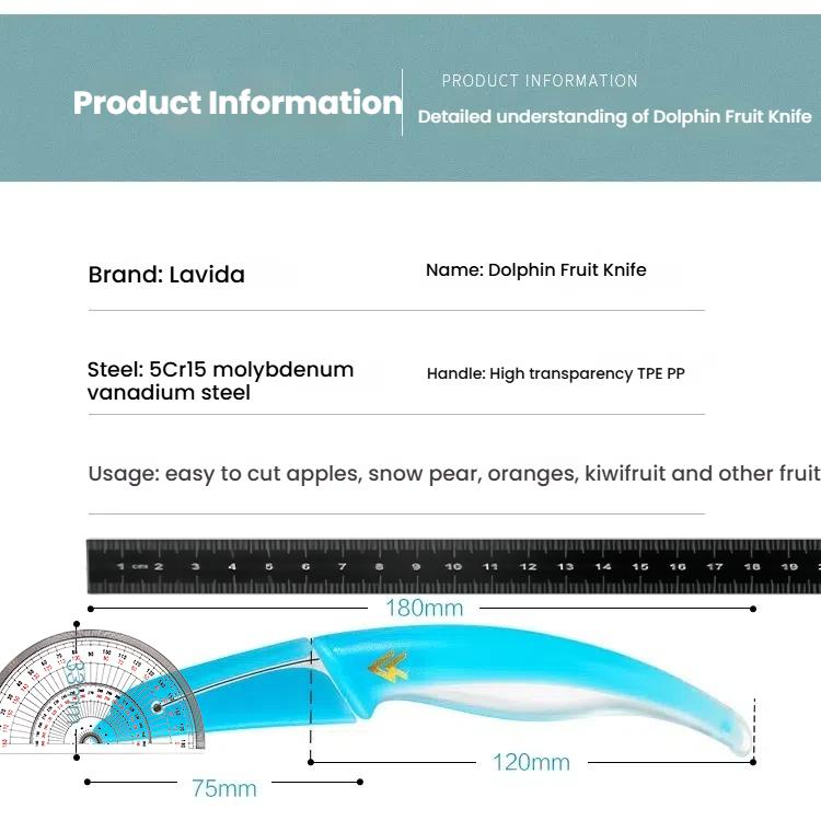 Dolphin-Shaped Fruit Knife With Safety Sheath Soft Ergonomic Handle 5Cr15 Steel Blade For Apples Tomatoes And Kitchen Tools