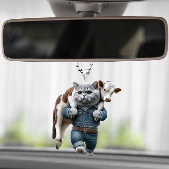 Автомобильный брелок для зеркала заднего вида с ремешком, очаровательный дизайн кошки, подвеска в виде животного