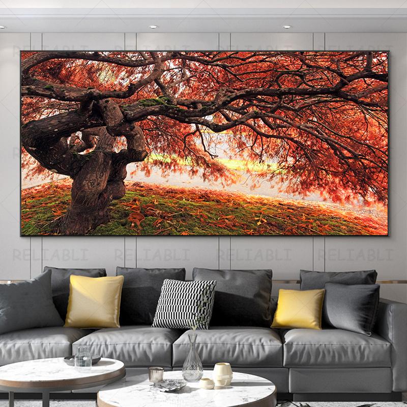 Landscape Pictures Green Tree Canvas Painting Forest Posters and Prints Wall Art Giant Trees Pictures for Living Room Home Decor