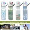 590ML Mist Spray Water Bottle 3 Layers Insulated Large Capacity BPA-Free Portable Leak-proof Men Women Travel Gym Sports Workout Straw Drinking Cup