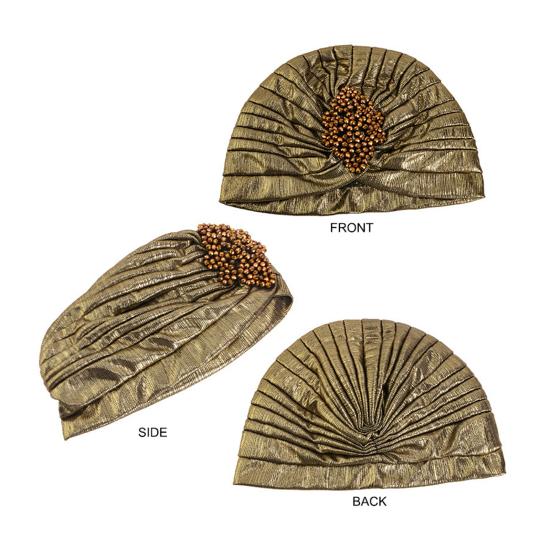 Женская шляпа-цилиндр с ромбовидным декором из стразов, плиссированный тюрбан, шляпа, украшенная золотым покрытием, головной убор с эластичной конструкцией