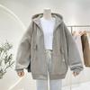 Women Hooded Jacket Autumn Winter Warm Thick Solid Color Zipper Large Pocket Long Sleeves Loose Oversized Female Ladies Casual Coat