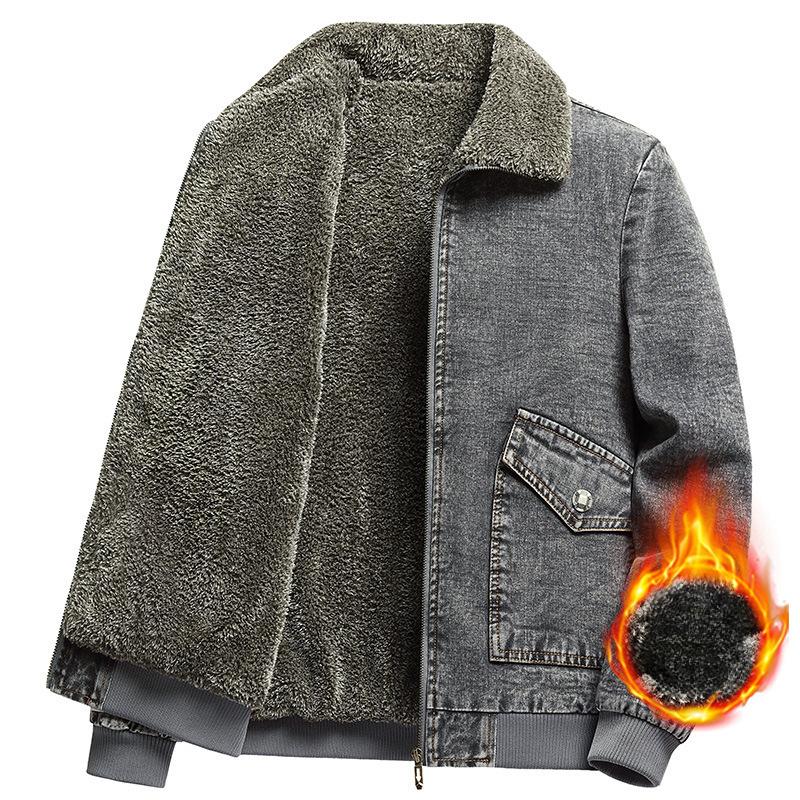 Denim Jacket Men's Plus Fleece and Thick Korean Version of The Trend Casual Handsome Winter Men's Large Size Lapel Men's Jacket
