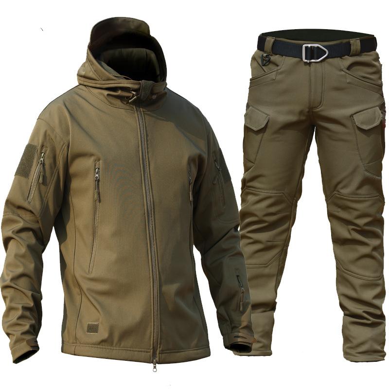 Мужской зимний уличный костюм Softshell для снега, теплая куртка + теплые штаны, комплект из 2 предметов