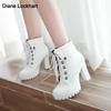 Winter New High-Heeled Coarse Heel Platform Ankle Boots Frenulum Waterproof Thick Bottom White Women Ankle Boties