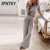 JPNTKY Осенне-зимняя женская одежда однотонный вязаный повседневный домашний комплект из двух предметов
