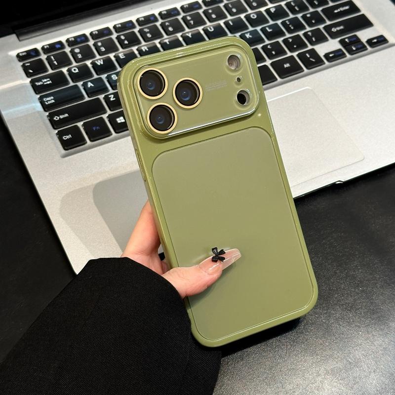 AG Матовый Кристалл Большое Окно Стеклянный Чехол Для iPhone 17 16 15 14 13 Pro Max Plus Ударопрочный Покрытие Глянцевый Яркий Бронированный Чехол