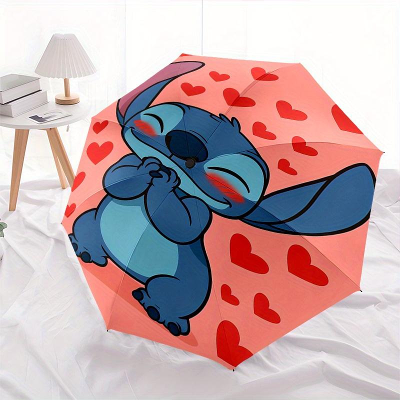 1pc Stitch,Hearts Automatic Folding Umbrella: Compact 8-Bone Design Cartoon Outdoor Travel Companion, Business Umbrella, Christmas Valentine