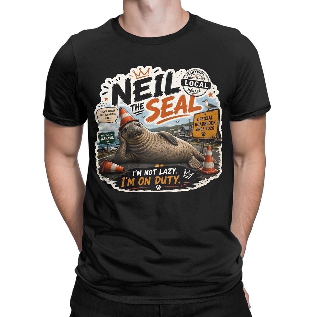 Vintage Neil the Seal Animal TShirts for Unisex Unisex Round Collar Cotton T Shirts Short Sleeve Tee Shirt Printed Tops