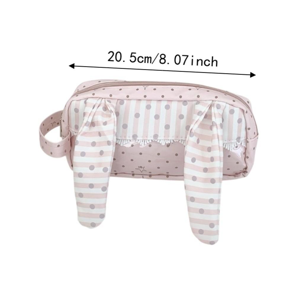 Lace Trim Bunny Ear Dots Pencil Case Polka Dot Print Pencil Pouch Cloth Stationery Bag Student