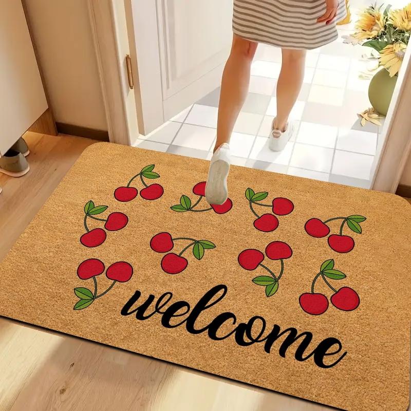Red Cherry Welcome Entrance Door Mat Fruit Pattern Floor Rug for Hallway Porch Home Decor Creative Sweet Berries Foot Pad