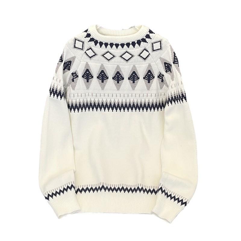 Женский ретро рождественский свитер с узором Fair Isle - Свободный повседневный жаккардовый трикотаж для пар