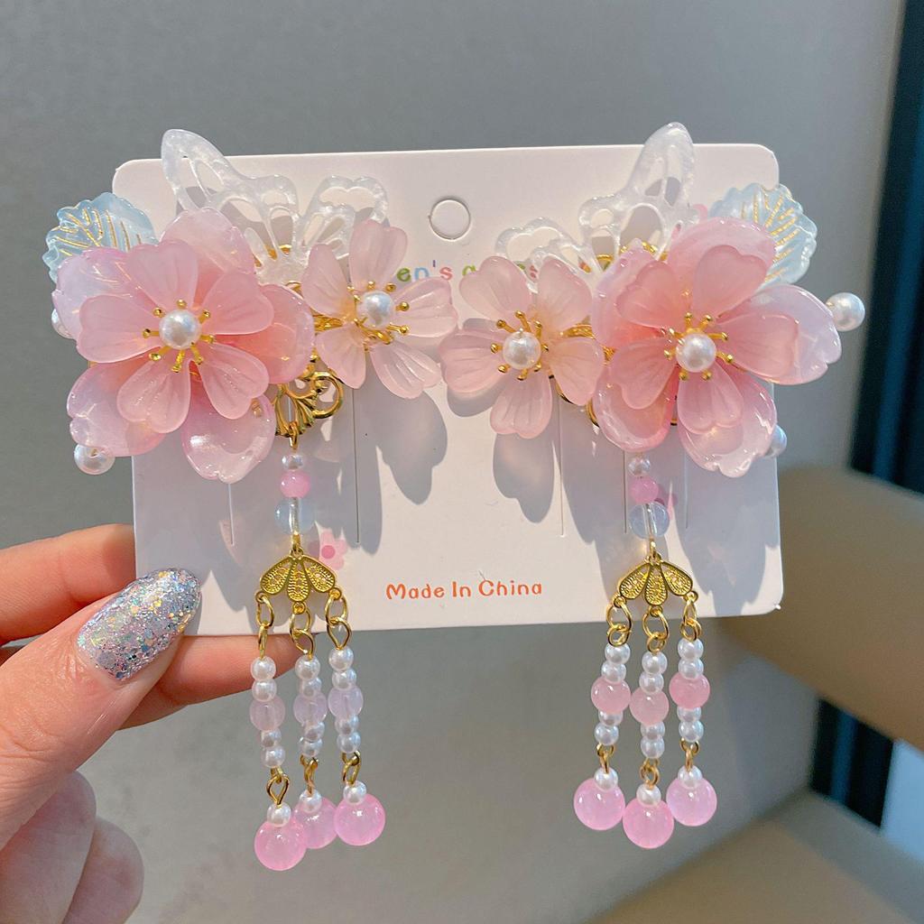 Ханьфу Женский Цветочный Головной Убор с Кисточками - Заколка для Волос в Стиле Принцессы для Девочек