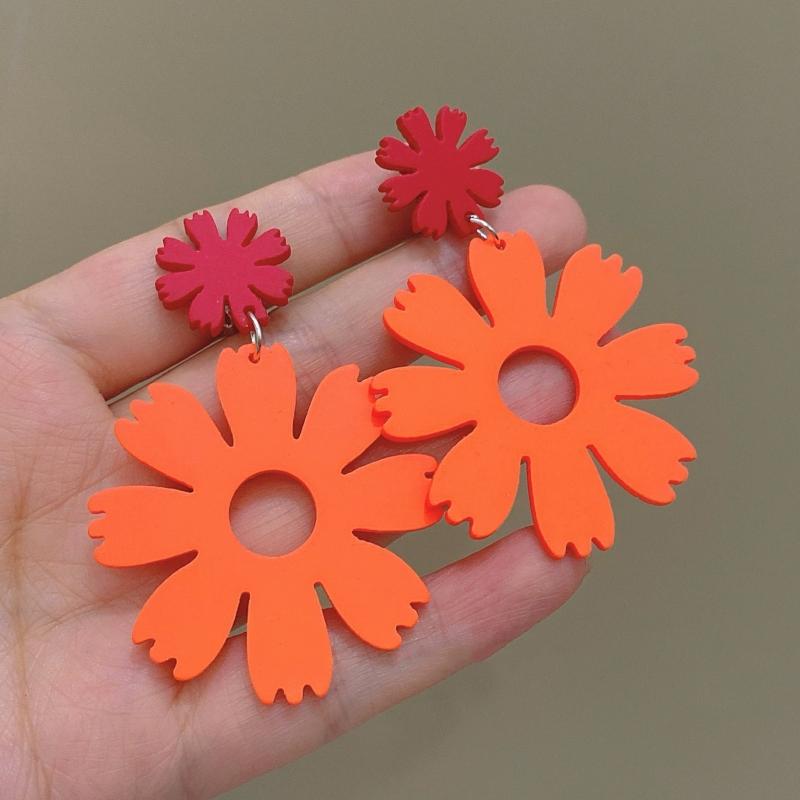 Прекрасные акриловые серьги-клипсы с цветами для женщин, богемные корейские большие геометрические круглые квадратные длинные свисающие серьги-клипсы, ювелирные изделия