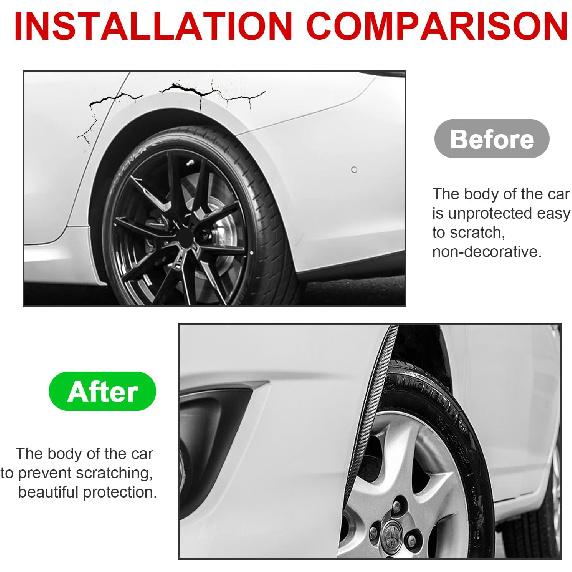 Augeny 4PCS Car Fender Trim Strip, Carbon Fiber Arch Anti-Scratch Wheel Header Protection Pad, Universal Curved Anti-Collision Wheels Lip Strip, Car