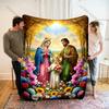 1PC Holy Family with Radiant Garden Print Believer Pray blanket Warm soft flannel material suitable for all seasons luxury gift