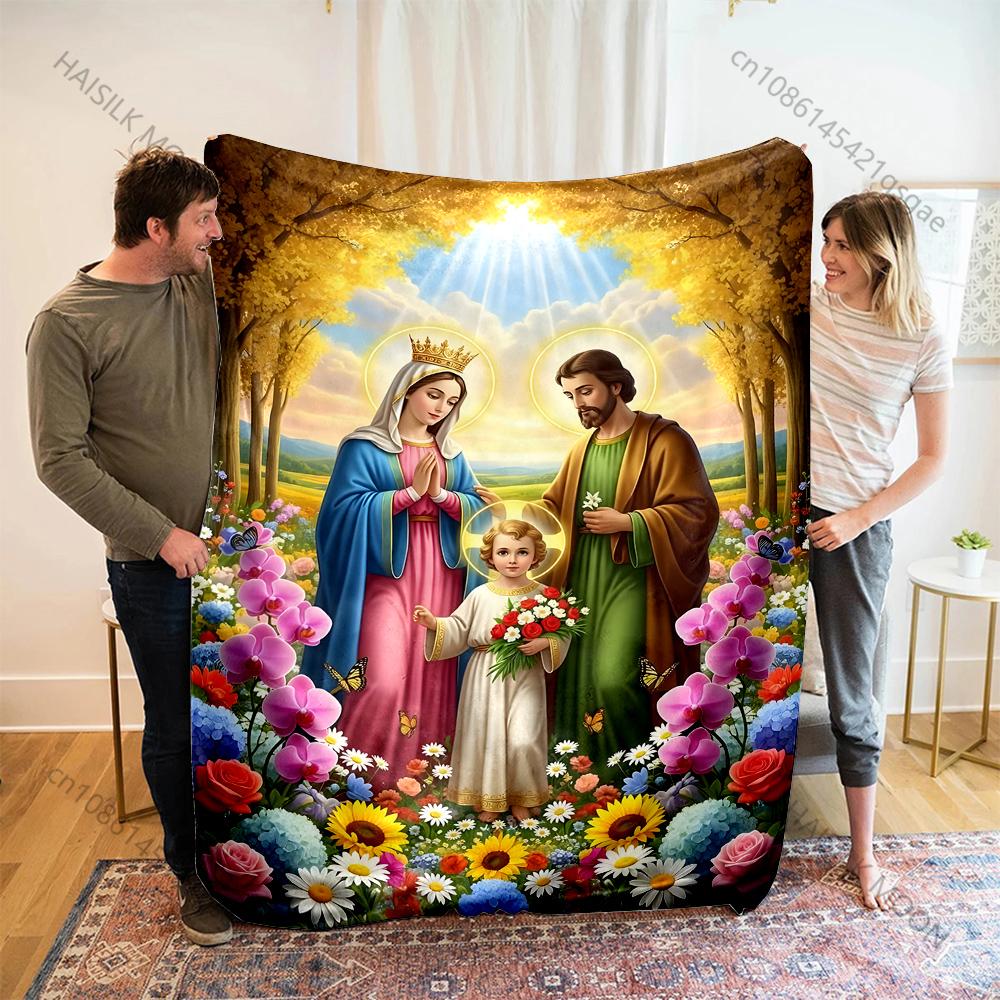 1PC Holy Family with Radiant Garden Print Believer Pray blanket Warm soft flannel material suitable for all seasons luxury gift