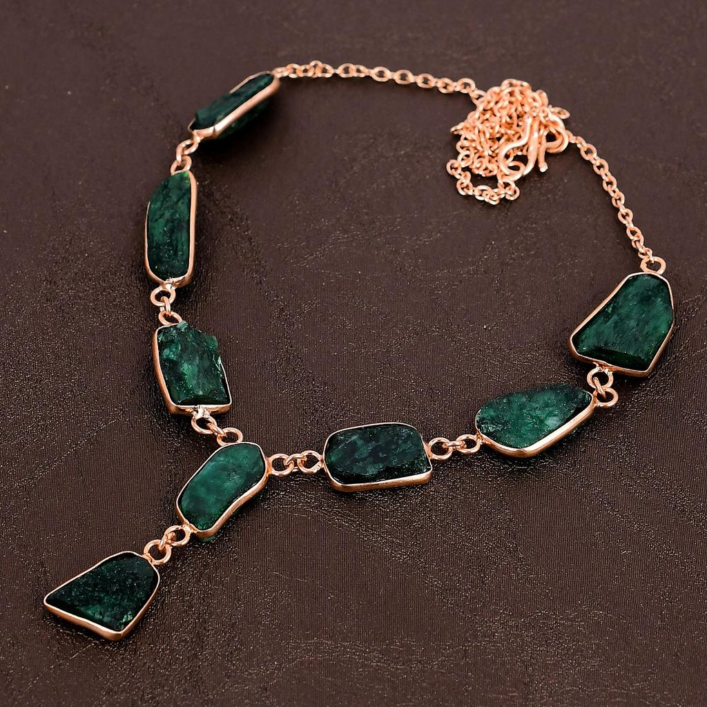 Изумрудный натуральный драгоценный камень ручной работы из меди подарочное ожерелье на Новый год 18 дюймов M7n79