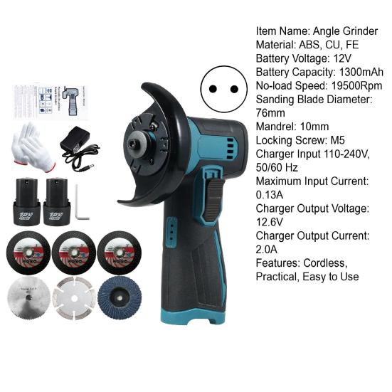 Беспроводная угловая шлифовальная машина, 19500 об/мин, высокоскоростная перезаряжаемая нескользящая конструкция, мини-легкая электрическая шлифовка