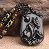 Retro Chinese Style Simulate Obsidian Engraved Zodiac Signs Animal Pendant Necklace for Men Jewelry