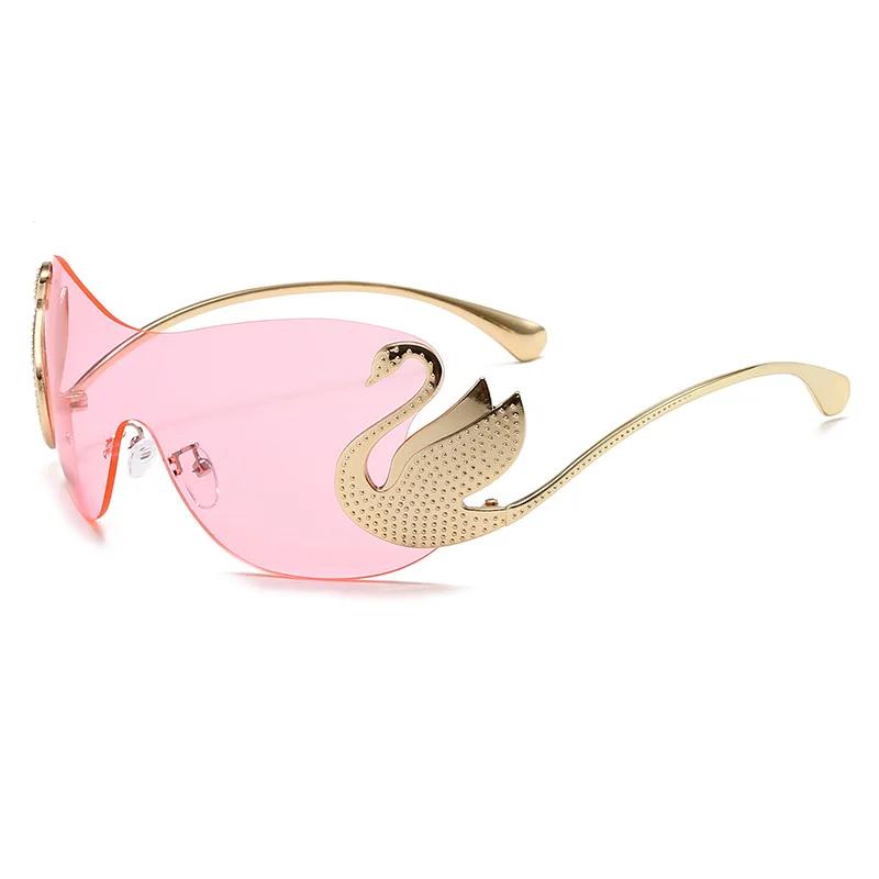 Trendy Women'S Oversized Rimless Sunglasses Vintage Personality Metal Shades Glasses One Piece Gradient Lens Travel Eyewear