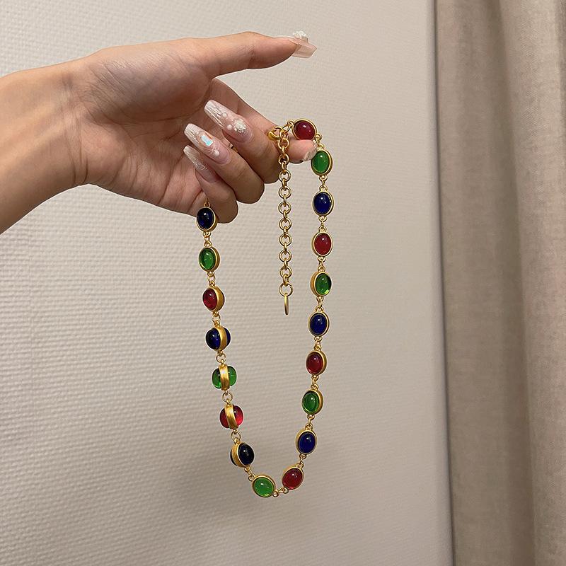 Винтажные круглые цветные глазурованные серьги-колье женские тяжелая промышленность средневековый винтажный нишевый дизайн цепочка на ключицу