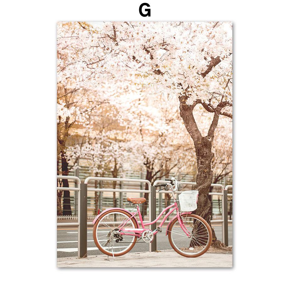 Nordic Posters And Prints Paris Small Town Pink Flower Car Umbrella Wall Art Canvas Painting Wall Pictures For Living Room Decor