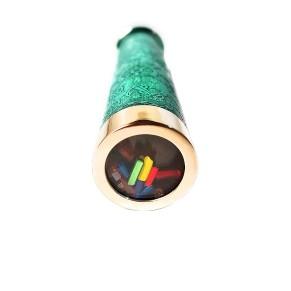 Custom Brass Kaleidoscope with Leather, Personalized Gift for Dads Men Women, Kids Birthdays, Christmas Decor, Minimalistic (Green Leather)