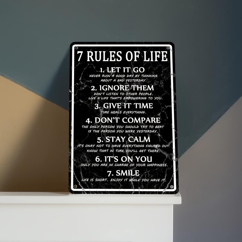 Mens Wall Mounted Metal Tin Sign 7 Rules of Life Wall Painting Motivational Poster Reading Sign Inspirational Poster Classroom