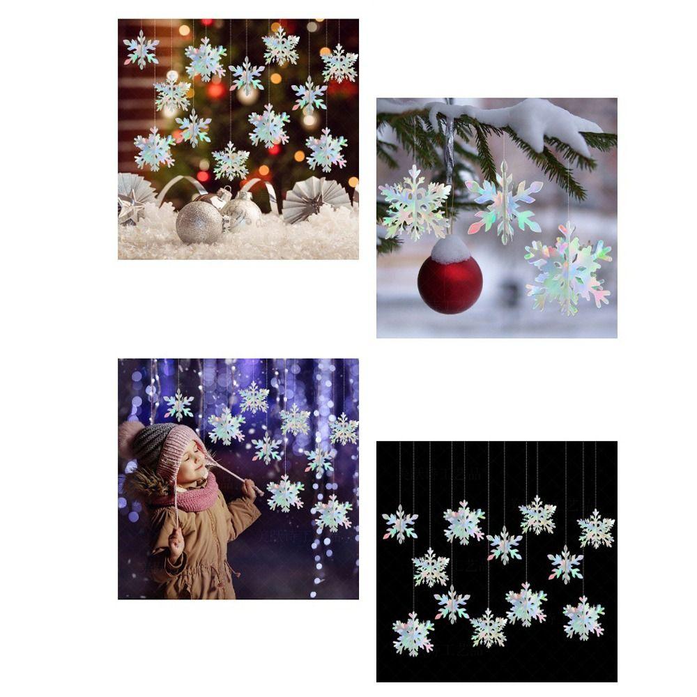 12pcs Colorful Christmas Snowflake Flower Pendant Creative Hanging Ornament  Home