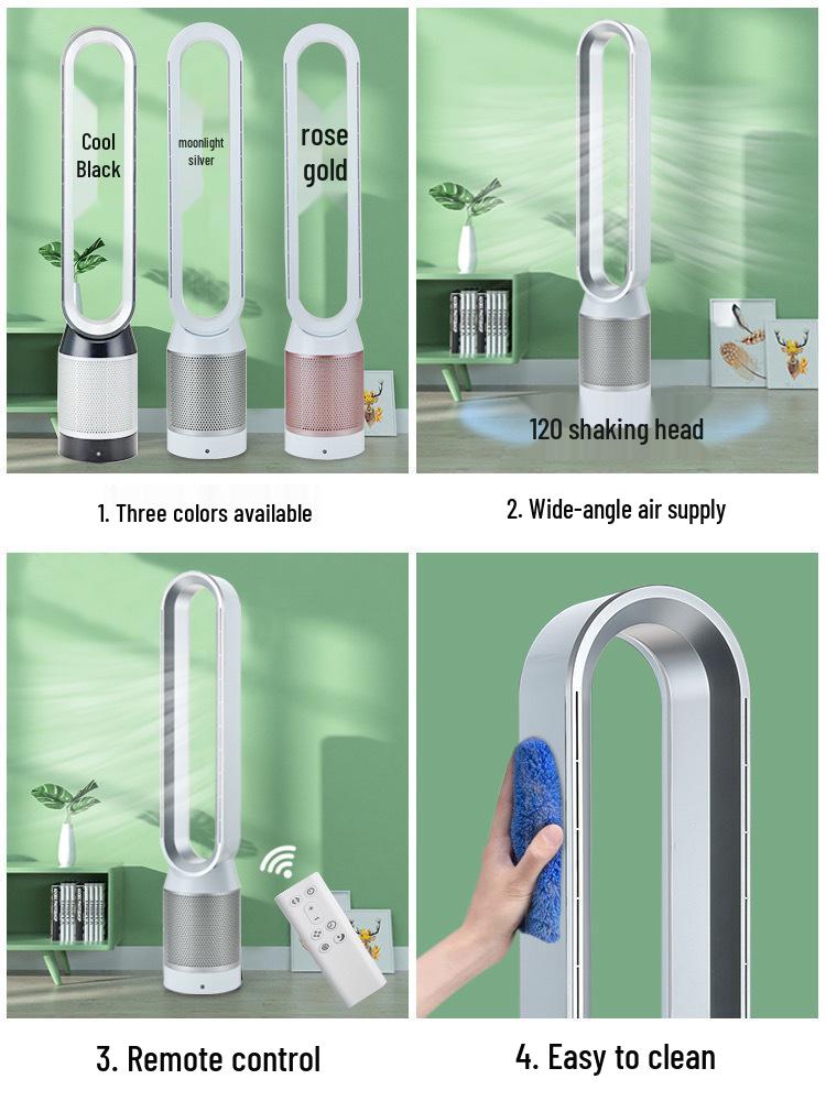 42" Bladeless Tower Fan & Air Purifier, Silent Design with Remote, 110V UK Plug